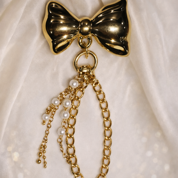 GOLD BOW PEARL BROOCH KEYCHAIN (PACK OF 12)