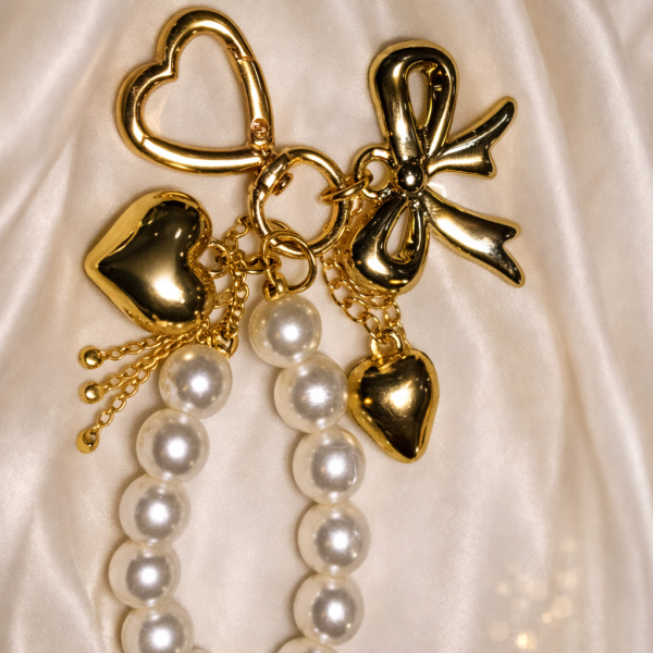 GOLD BOW HEART CHARM KEYCHAIN (PACK OF 12)